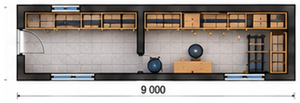 Floor plan of a Fixmodul storage module, 3.00 × 9.00 m